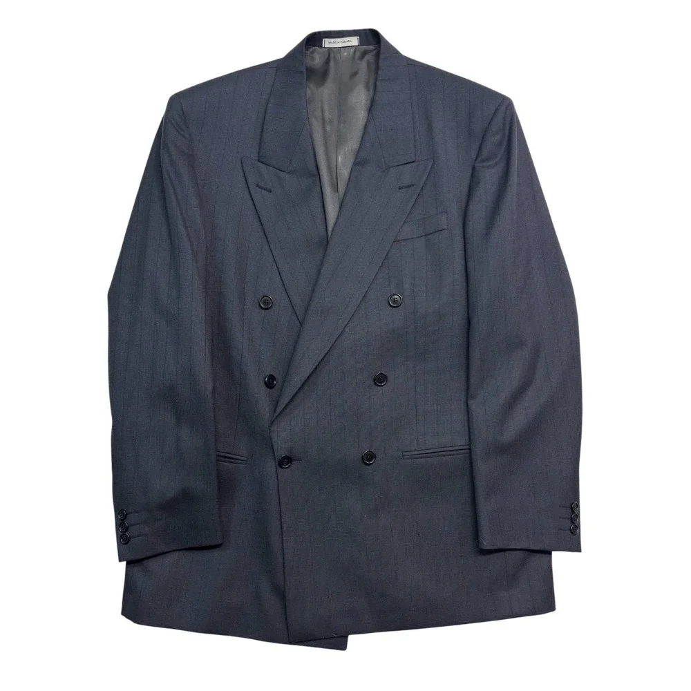 vtg 90s Yves Saint Laurent 42L 36x32 Navy Double Breasted 2pc Pant Suit Wool